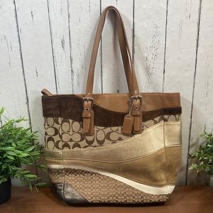 Coach Patchwork Wave Signature Logo Handbag Purse Shoulder Tote Bag F10652